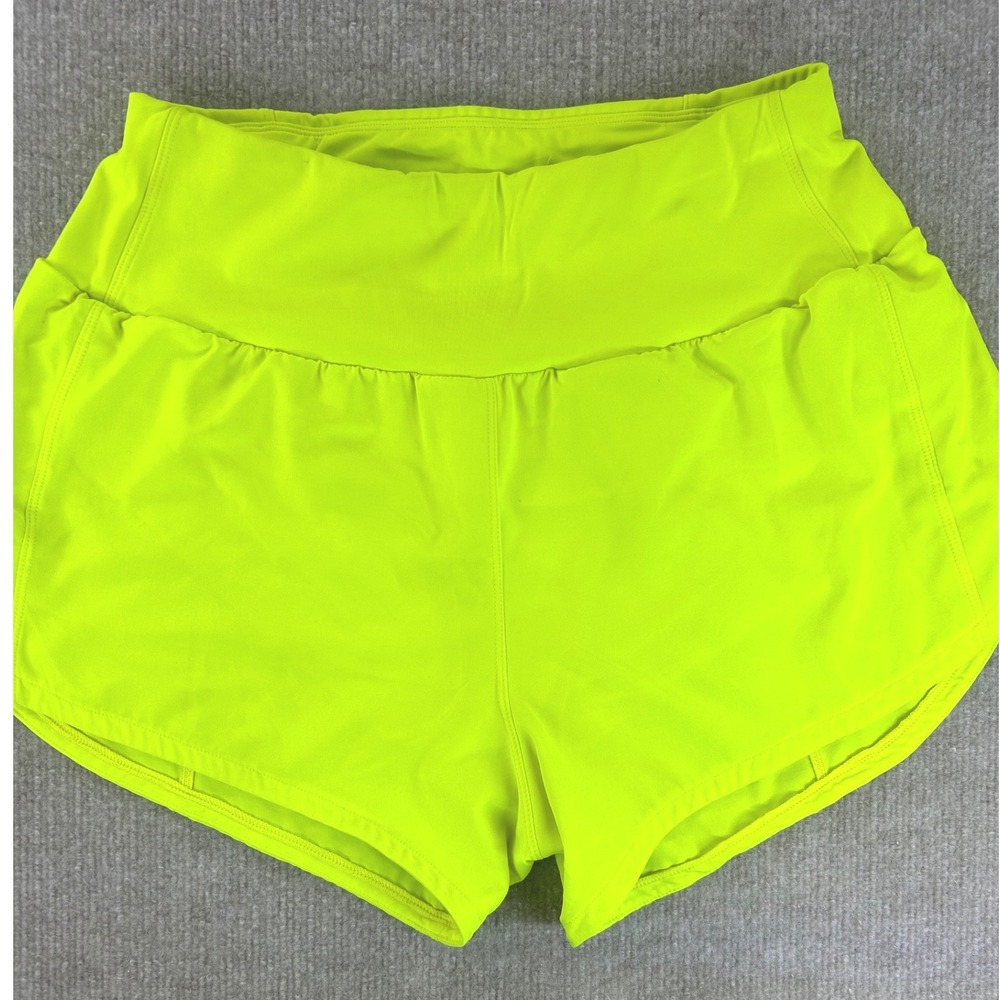 Neon Yellow Lime Running Shorts High Waisted Athletic Mesh Liner Size M Gym Yoga
